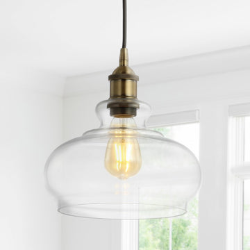 Wyatt 9.5" Adjustable Drop Pharmacy Metal/Glass LED Pendant - JONATHAN Y